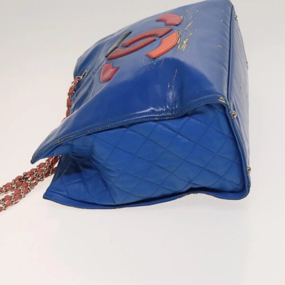 CHANEL Chain Tote Bag Patent leather Blue Silver CC - Picture 6 of 16